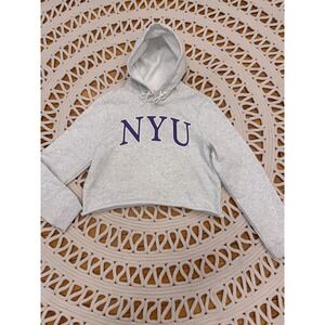 League NYC NYU‎ Cropped Grey Hoodie Sweatshirt Womens Size Large College